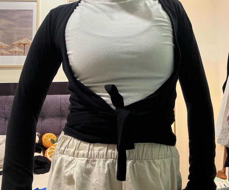 Black Ballet Wrap Top (S)