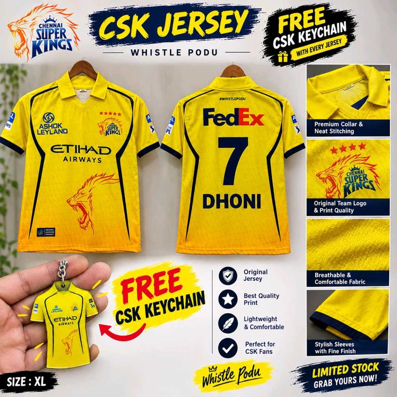 🔥 CSK Dhoni No. 7 Jersey 💛🦁