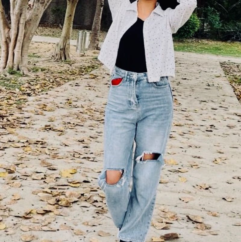 URBANIC Distressed Wide Leg Jeans