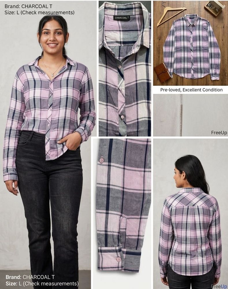 Women’s Pink &amp; Grey Plaid Flannel Shirt
