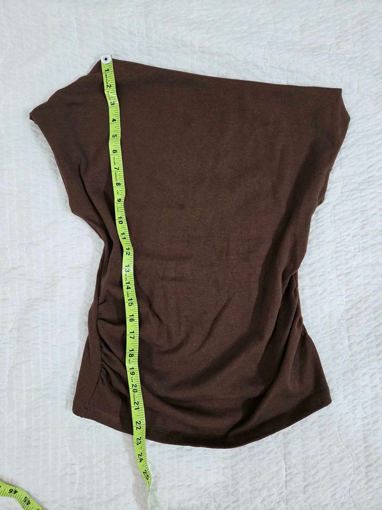 Chic Brown One-Shoulder Top bust 36
