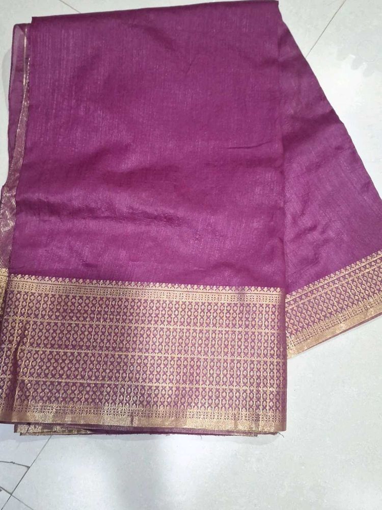 Elegant Purple Saree with Gold Border