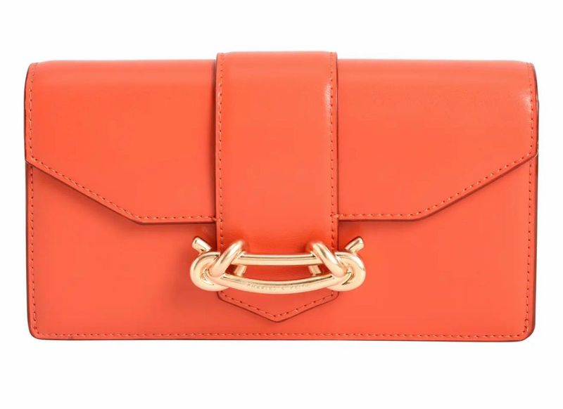 Vibrant Orange Clutch with Gold Hardware