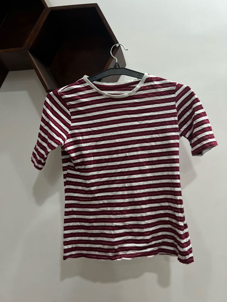 Maroon &amp; White Striped T-Shirt