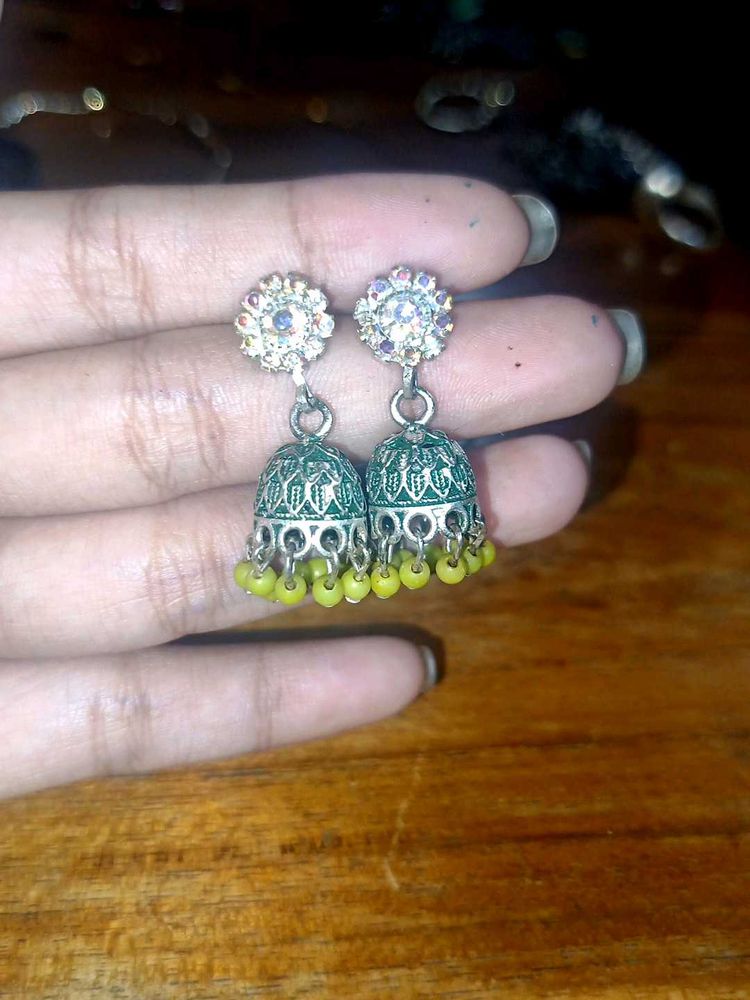 Oxidised green jhumka🌷