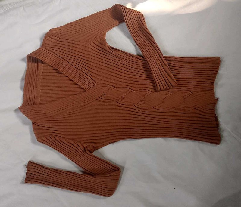 Rust Ribbed Knit Top