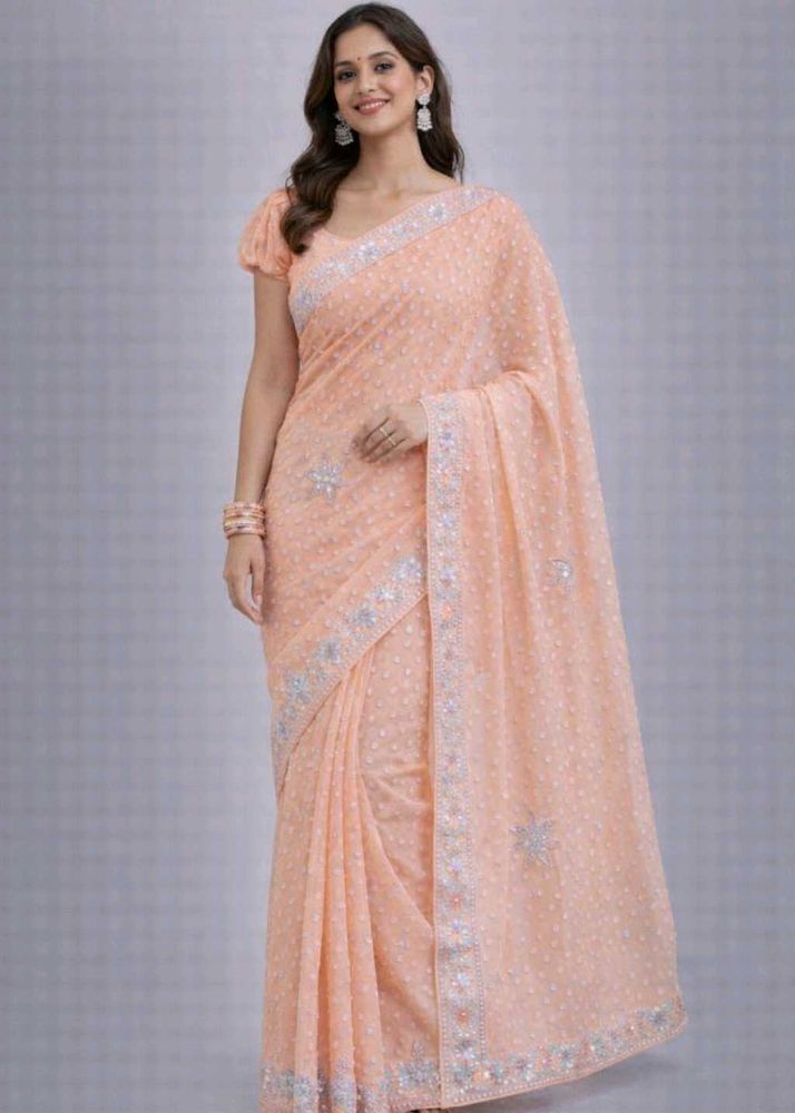 Peach Embellished Saree
