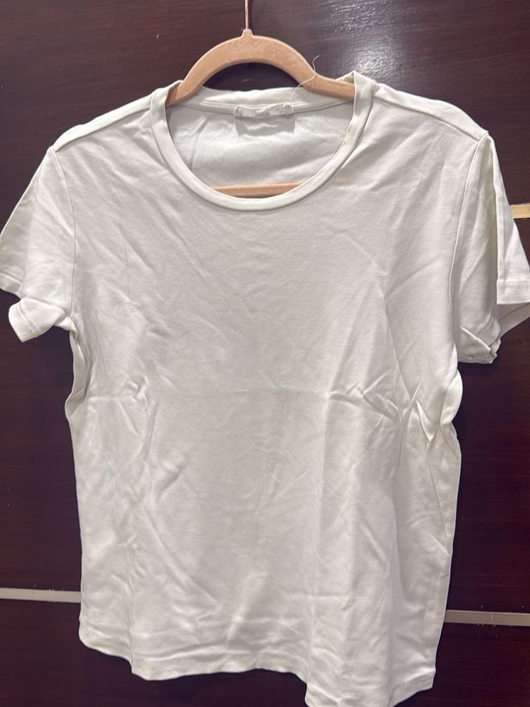 Mango Classic White Crew Neck T-Shirt