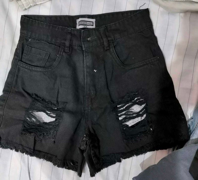 Black Ripped Denim Shorts