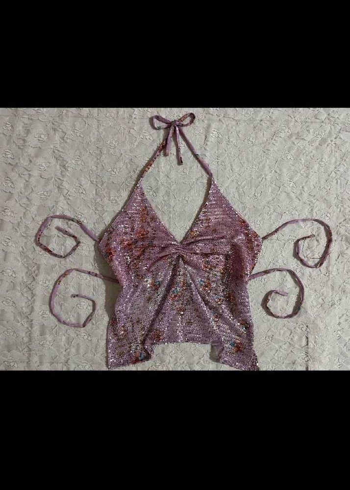 y2k backless party Sparkly Halter Neck Top