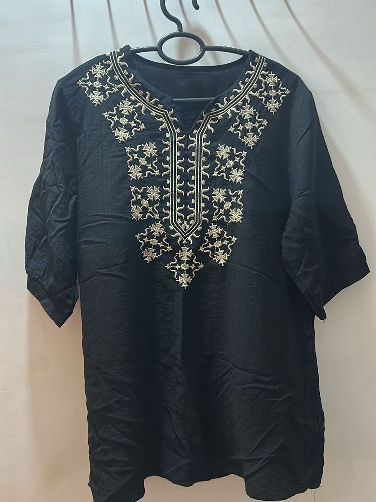 Embroidered Black tunic top