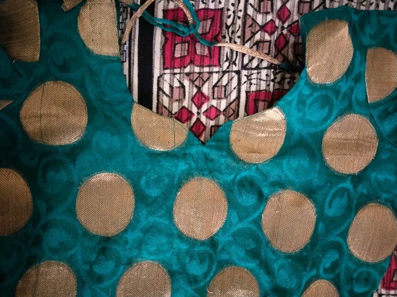 Teal &amp; Gold Polka Dot Blouse
