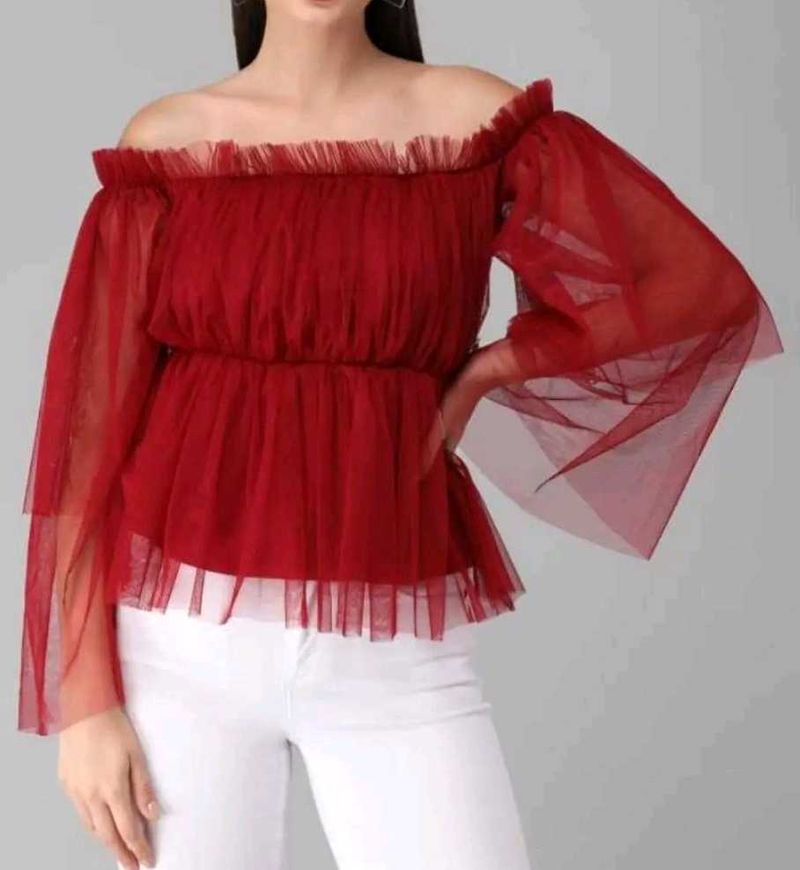 Chic Off-Shoulder Tulle Top