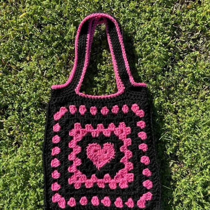 Crochet Heart Tote Bag