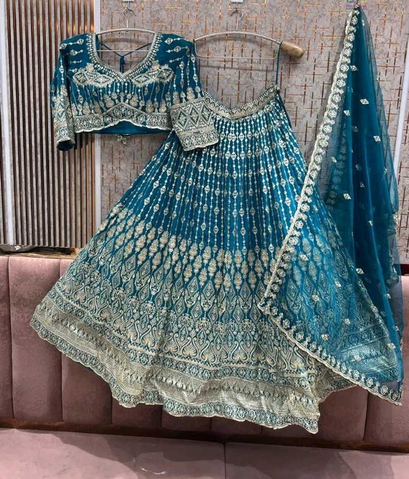 Exquisite Teal Embroidered Lehenga Set