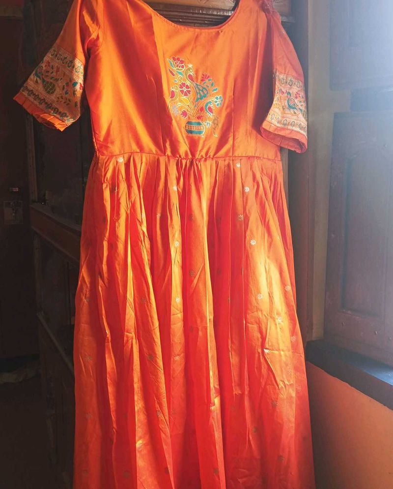 Elegant Orange Ethnic Gown