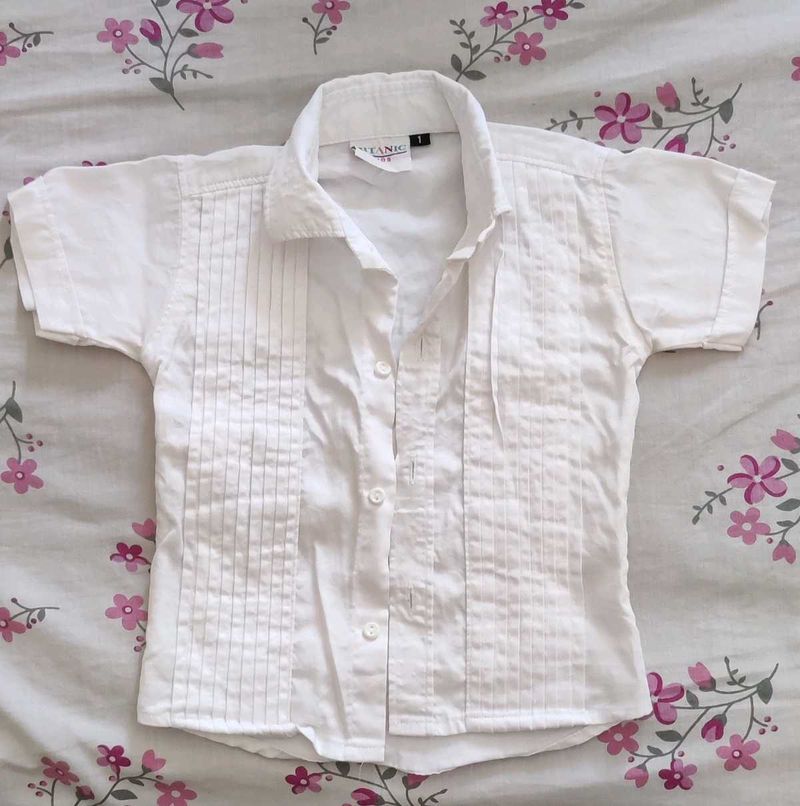 White Pleated Short Sleeve Kurta