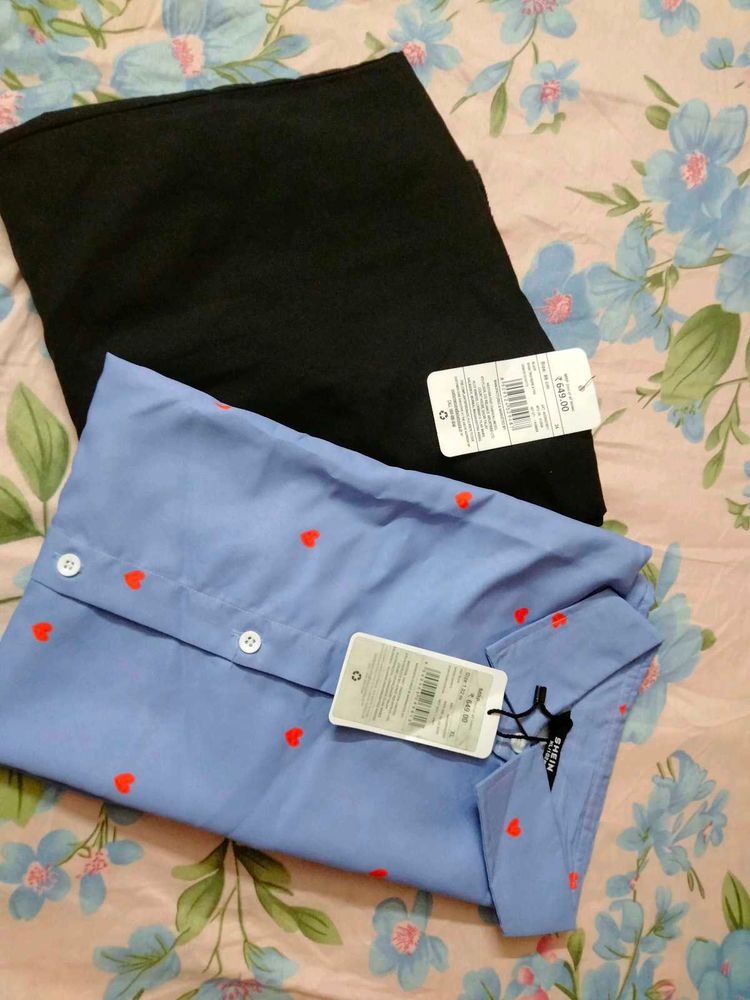 Cute Heart Print Blue Shirt with trouser black
