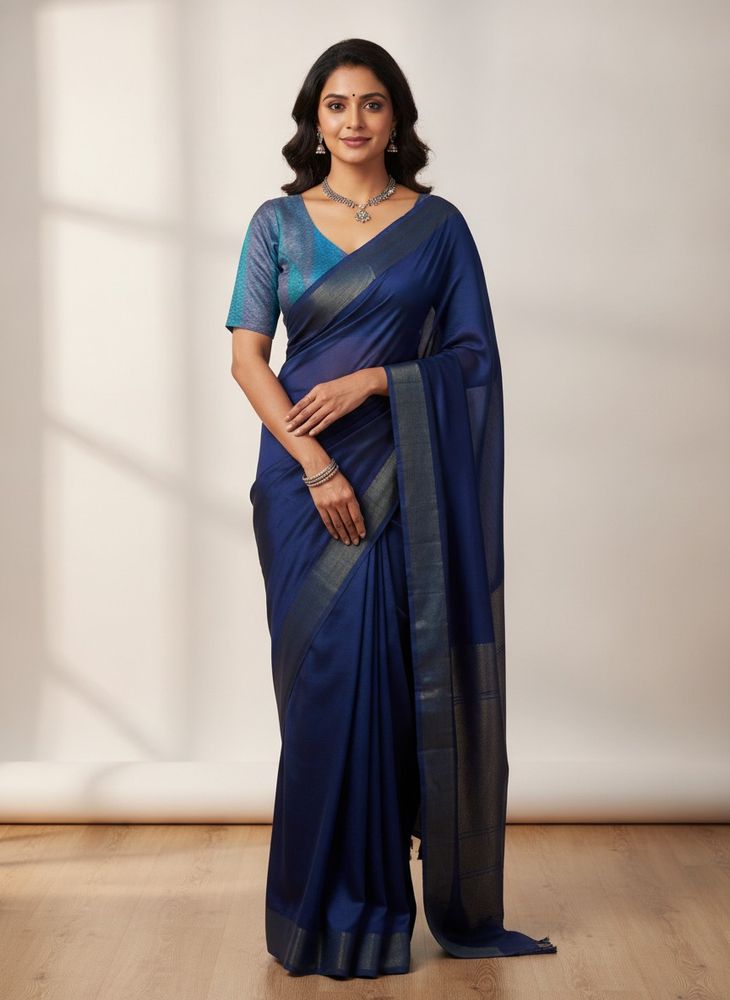 Stunning Blue Printed Silk Blouse with lining