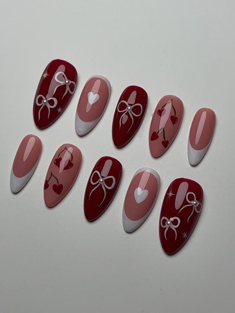 Cute Red &amp; Pink French Tip Press-On Nails