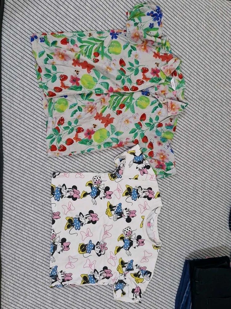 Cute Minnie Mouse &amp; Floral Print Clothes Set