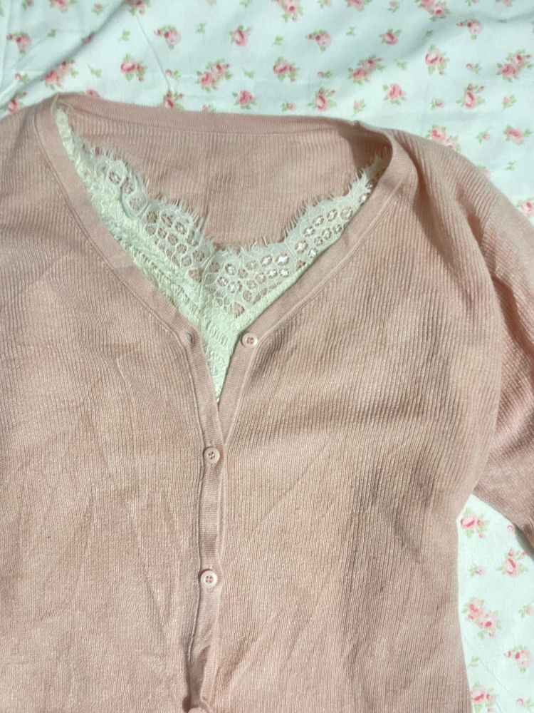 Chic Lace Trim Cardigan
