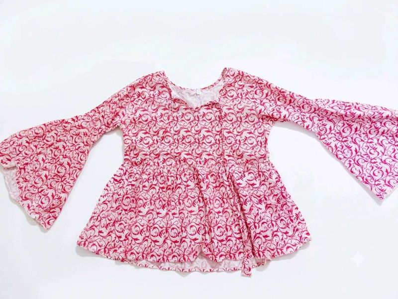 Raspberry Pink Floral Peplum / Baby-Doll Top