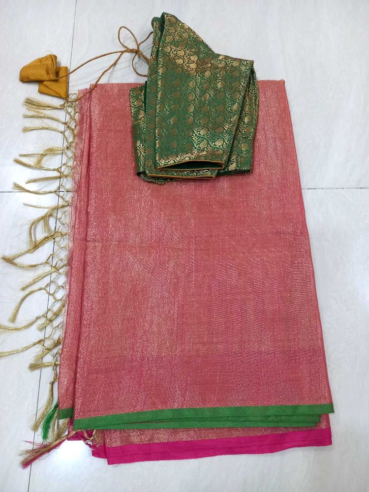 Stunning Pink Saree With Embellished Blouse
