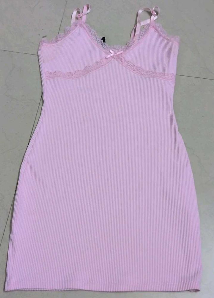 Kawaii Gyaru Cute Pink Ribbed Mini Dress