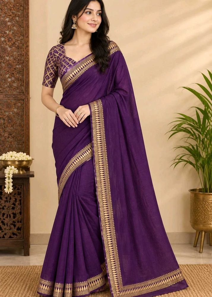 Elegant Purple Saree with Golden Border
