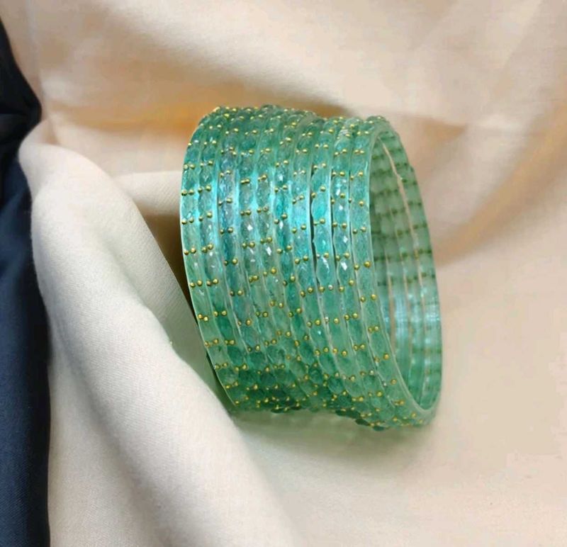 Elegant Teal Beaded Bangles Set