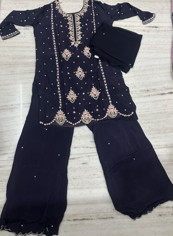 Elegant Navy Blue Kurta Set with Sharara