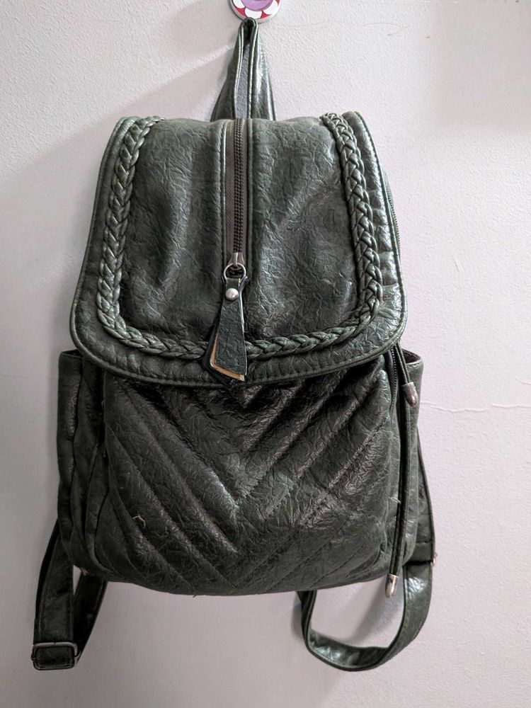 Stylish Green Backpack with Braided Detail