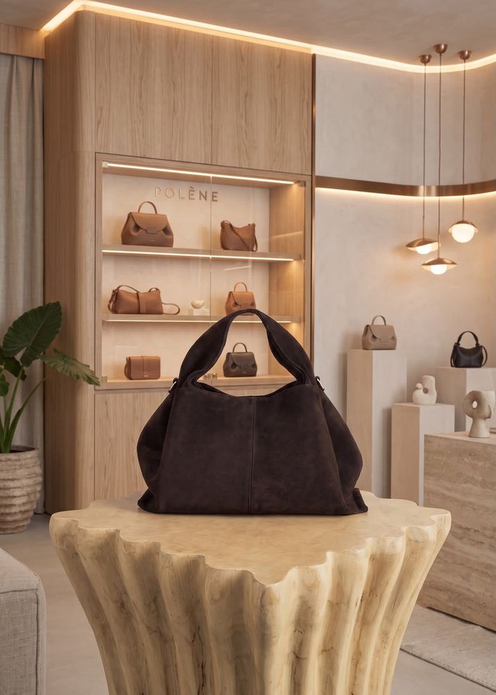 POLENE Elegant Dark Brown Suede Hobo Bag