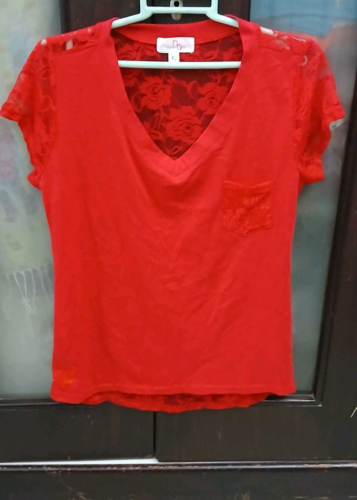Chic Red Lace V-Neck Top