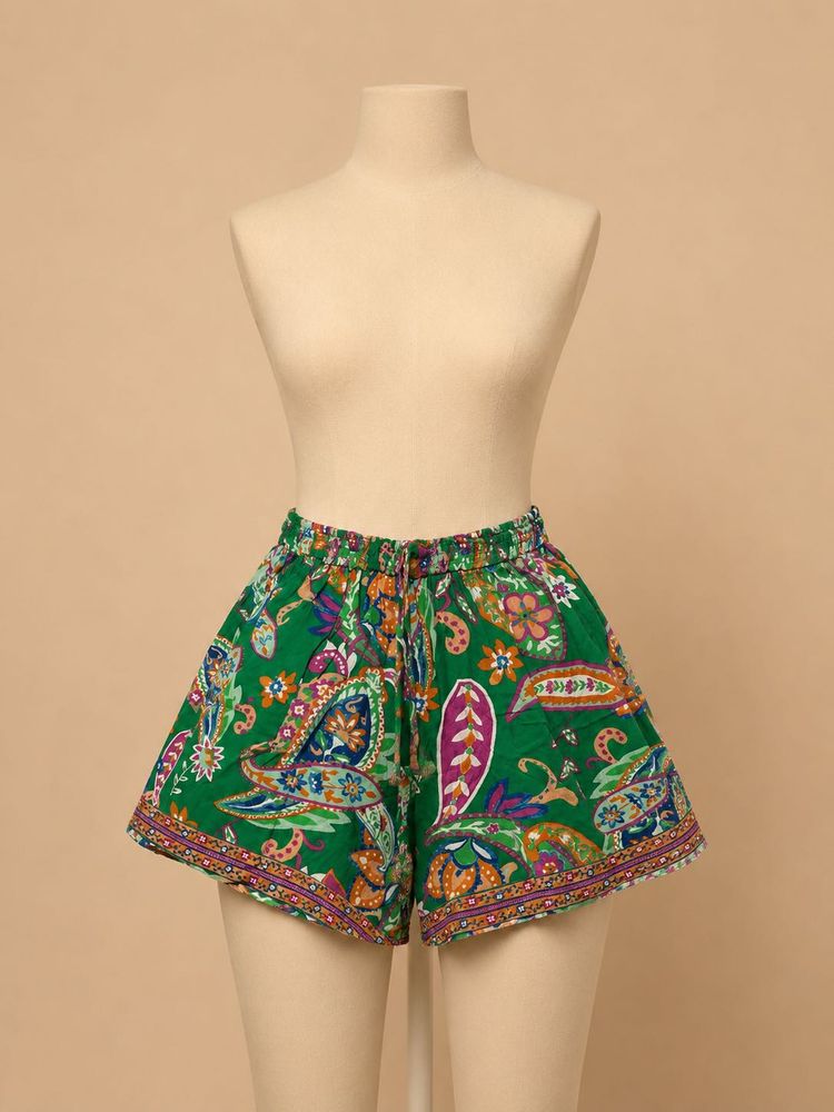 zudio Boho Paisley Print Green Shorts