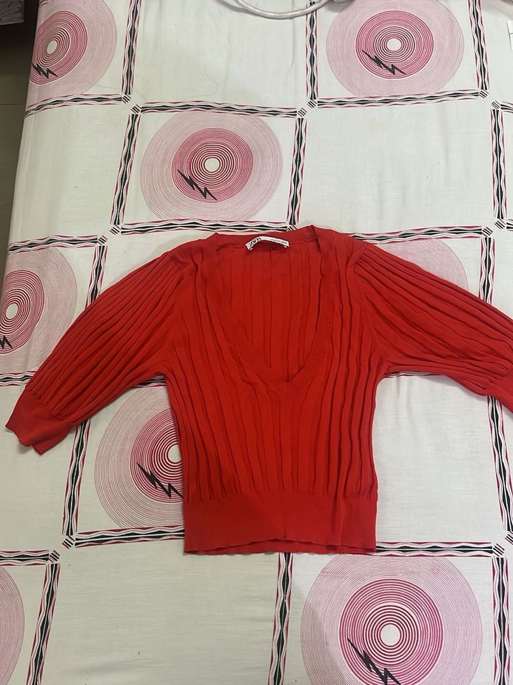V-Neck Ribbed Long Sleeve Top