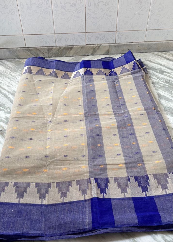Elegant Saree with Blue Border