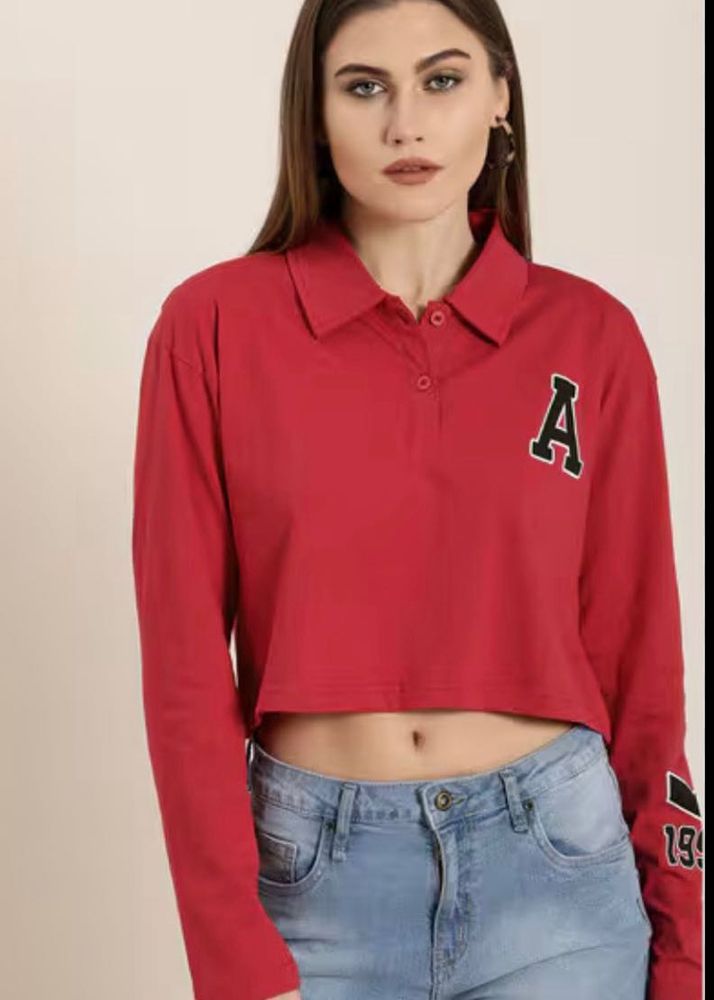 Red Cropped Long Sleeve Top