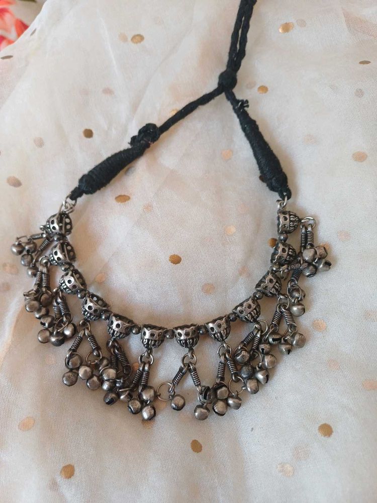 Boho antique finish german Silver Jhumka Necklace