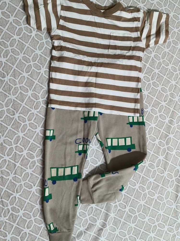 Striped T-shirt &amp; Bus Print Pants Set