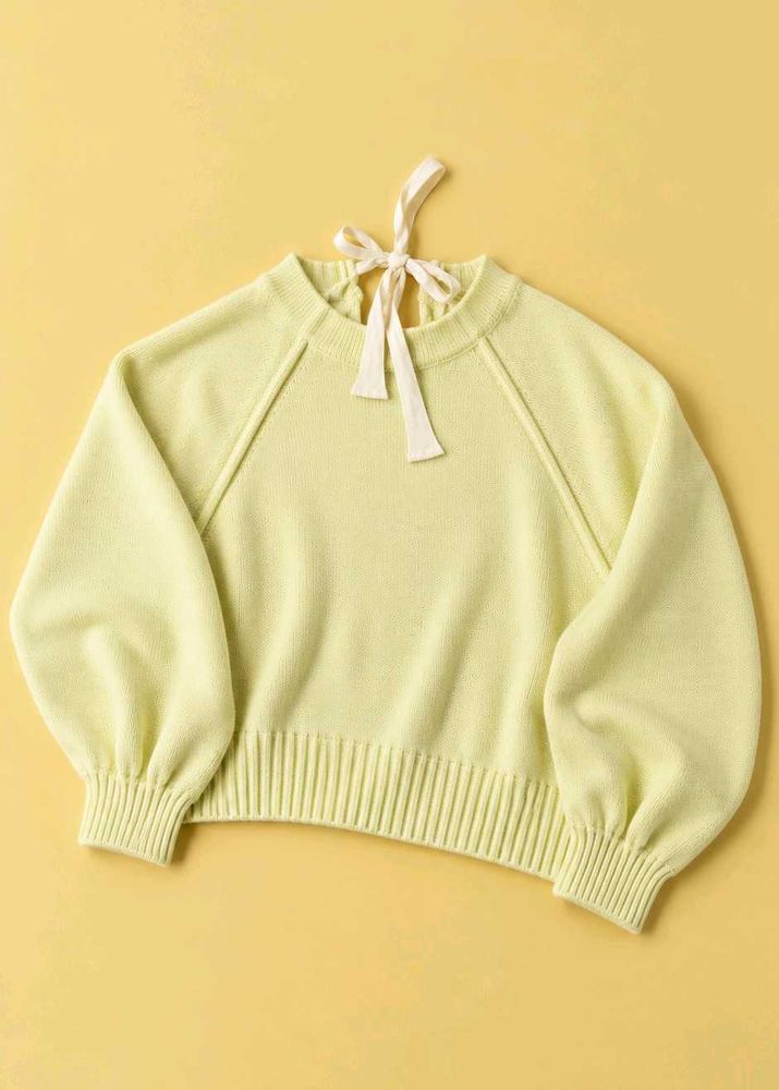 PALE LIME RIBBED TIE-NECK SWEATER