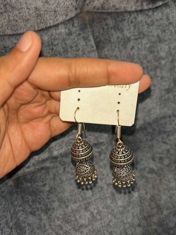 Elegant Oxidized Silver Jhumka Earrings