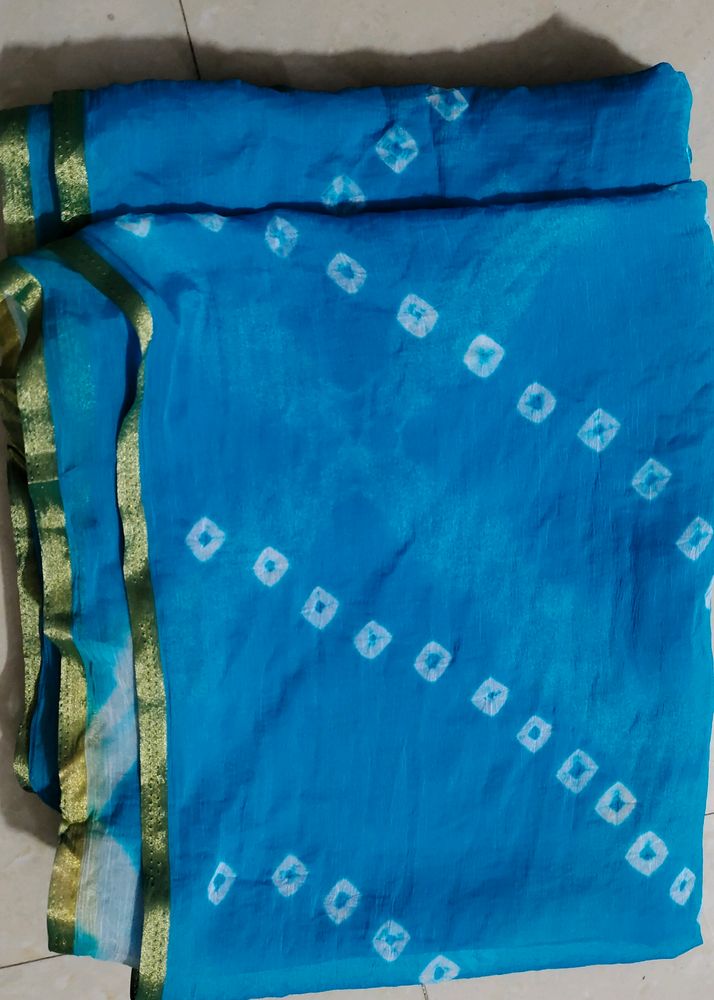 Bandhani Blue Saree