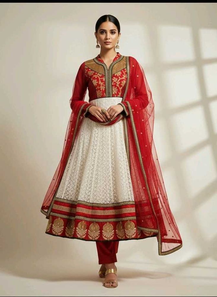 Elegant Red &amp; White Anarkali Suit