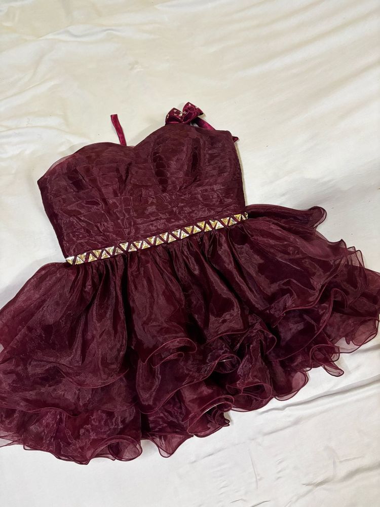 Burgundy Ruffled birthday prom dress