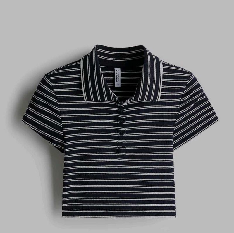 H&amp;M Striped Polo Crop Top