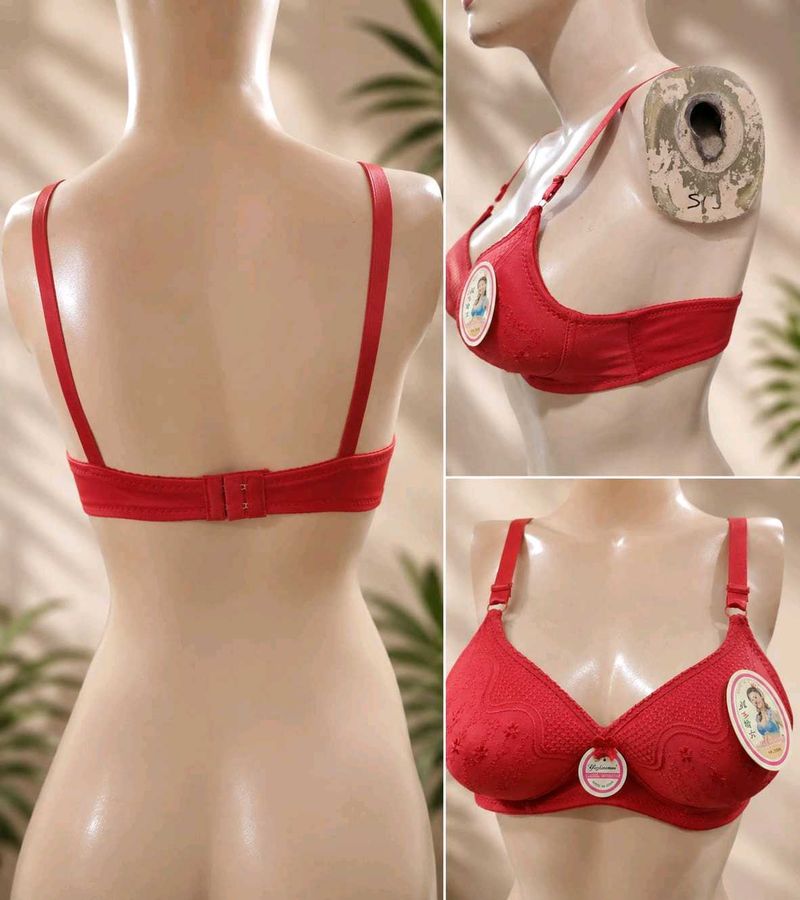 Red Embroidered Bra