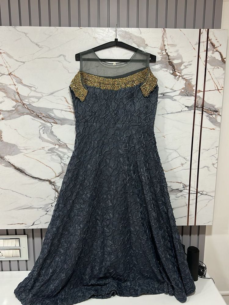 Heavy Golden Blue Embellished Ethnic Gown