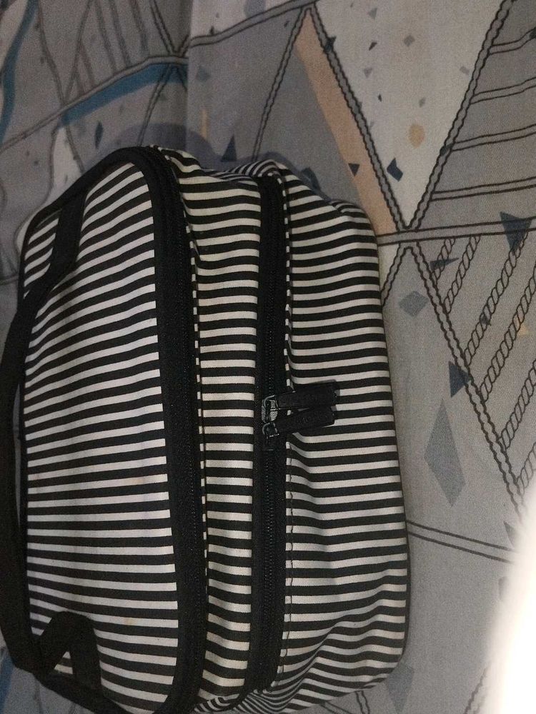 Black &amp; White Striped Travel Toiletry/Cosmetic Bag